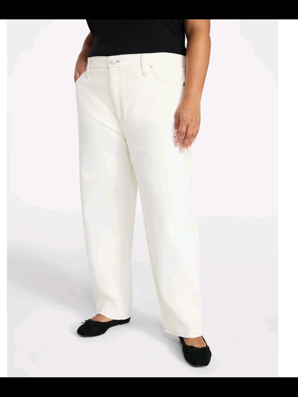 New Terra & Sky Women Plus High Waisted Cream Barrel Leg DenimJeans NWT 20 22 24